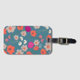 Étiquette À Bagage Cadeau Floral Moderne Pour Son + Initiales Personn