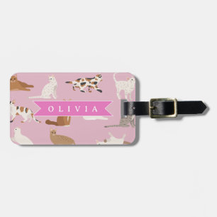 Étiquette À Bagage Cadeau personnalisé à motif de chat rose mignon po