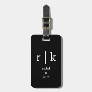 Étiquette À Bagage Cadeau personnalisé avec monogramme noir et blanc 