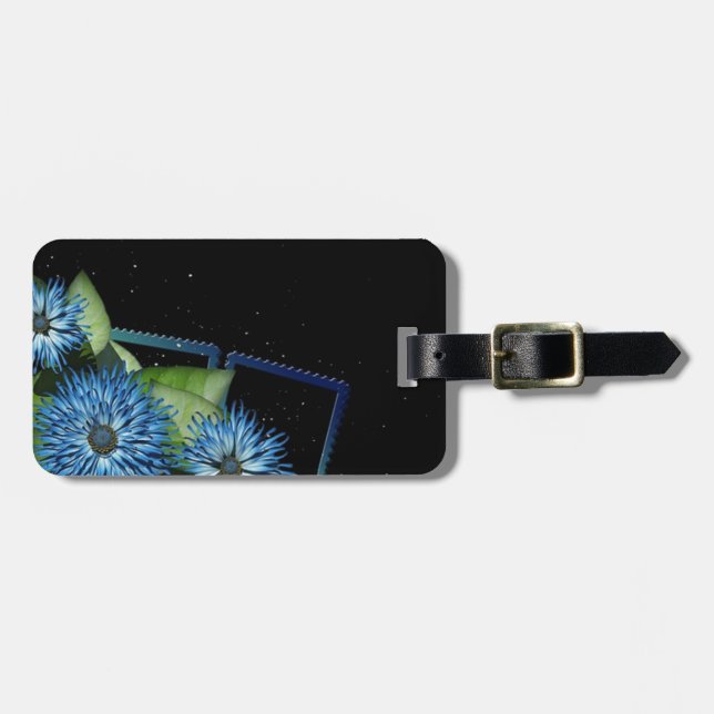 Étiquette À Bagage Cadeaux floraux noirs bleu classique - personnalis (Devant horizontal)