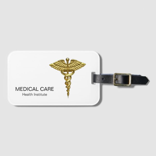 Étiquette À Bagage Caducée en or Médicale professionnel (Devant Horizontal)