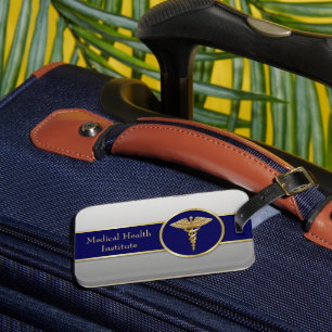 Étiquette À Bagage Caducée Médical Professionnel Bleu Or