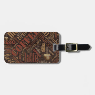 Étiquette À Bagage Café sur Burlap Word Cloud Brown ID283