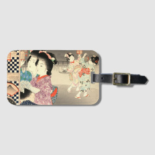 Étiquette À Bagage Cage à lucioles japonaise vintage - Ukiyo-e