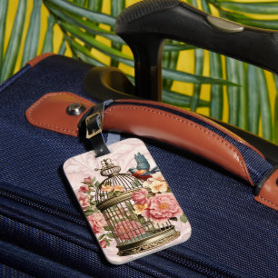 Étiquette À Bagage Cage à oiseaux floral aquarelle vintage romantique