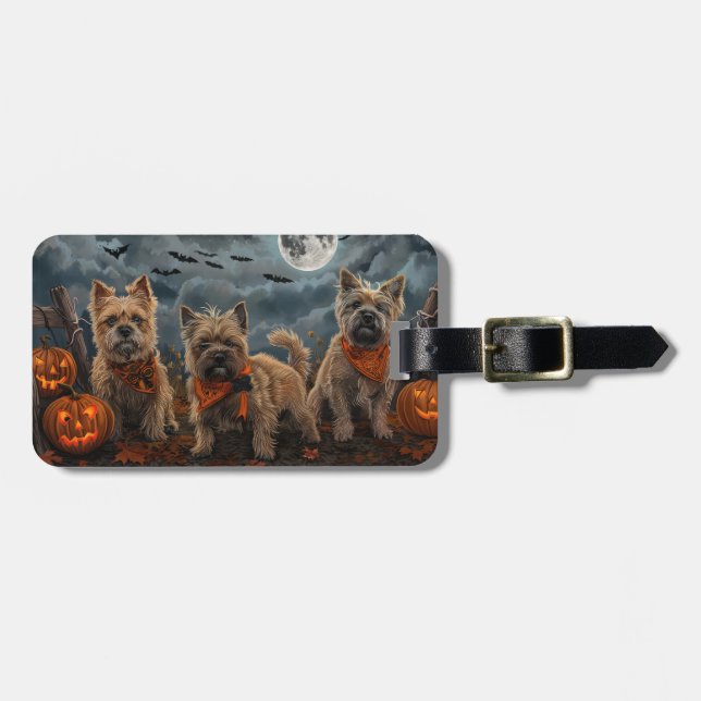 Étiquette À Bagage Cairn Terrier Halloween Squelettes (Devant horizontal)