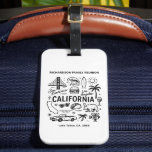 Étiquette À Bagage California Family Reunion Custom Matching<br><div class="desc">This black-and-white California doodle-style travel design showcases iconic symbols of the Golden State including the Golden Gate Bridge, surf waves, palm trees, tacos, and road-trip elements. Personalize the text with your family name, travel destination and year to create a unique souvenir for a California reunion, vacation, family trip, or group...</div>