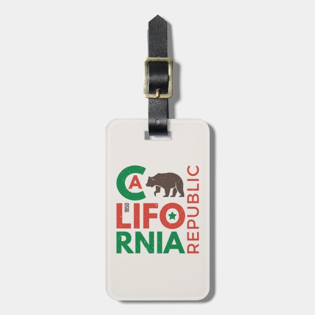 Étiquette À Bagage Californie : Logo Grizzly Bear (Devant Vertical)