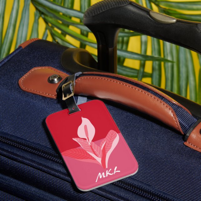 Étiquette À Bagage Calla Lily Monogramme Rose Rouge Art Moderne (Insitu Rectoal 1)