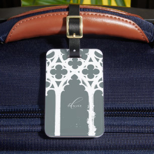 Étiquette À Bagage Calligraphie de fenêtre gothique minimaliste vert