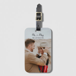 Étiquette À Bagage Calligraphie de photo de mariage personnalisée