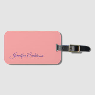Étiquette À Bagage Calligraphie Elégant Pastel Rouge Nom personnalisé