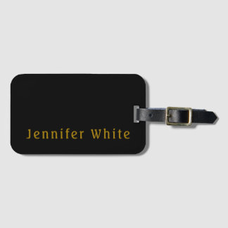 Étiquette À Bagage Calligraphie Elegant Retro Gold & Black Nom