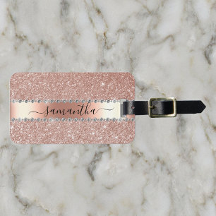 Étiquette À Bagage Calligraphie Rose Gold Pailleté Écriture Manuscrit