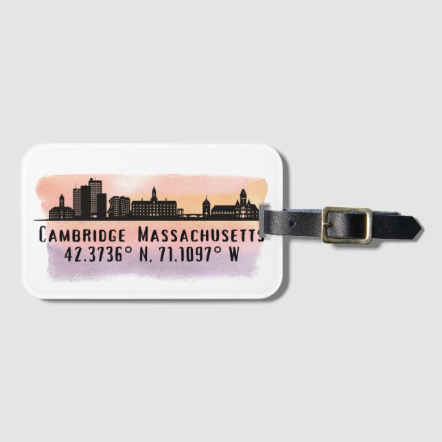 Étiquette À Bagage Cambridge MA City Skyline (Devant Horizontal)