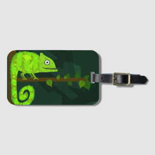 Étiquette À Bagage Caméléon vert mignon