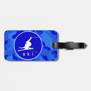 Étiquette À Bagage Camo Bleu; Camouflage Ski De Neige