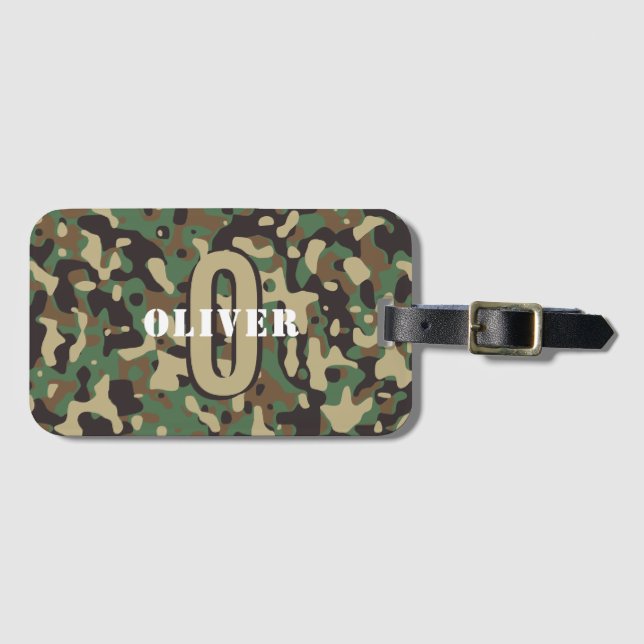 Étiquette À Bagage Camo camouflage vert Brown beige Nom du monogramme (Devant Horizontal)