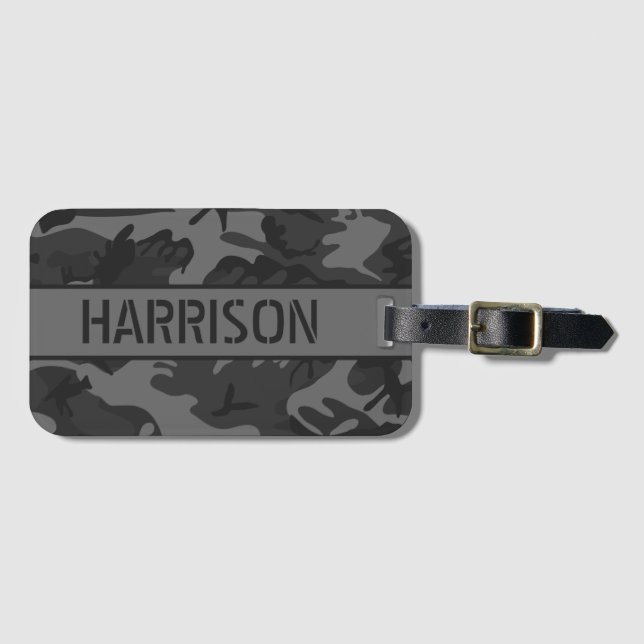 Étiquette À Bagage Camo Grise Personnalisée (Devant Horizontal)
