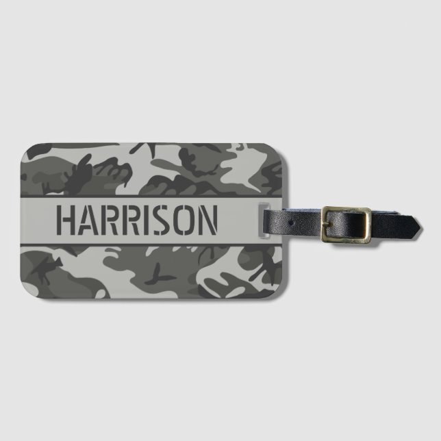 Étiquette À Bagage Camo Grise Personnalisée (Devant Horizontal)