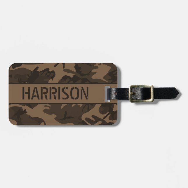 Étiquette À Bagage Camo Marron Personnalisé (Devant horizontal)
