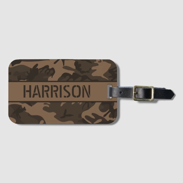 Étiquette À Bagage Camo Marron Personnalisé (Devant Horizontal)