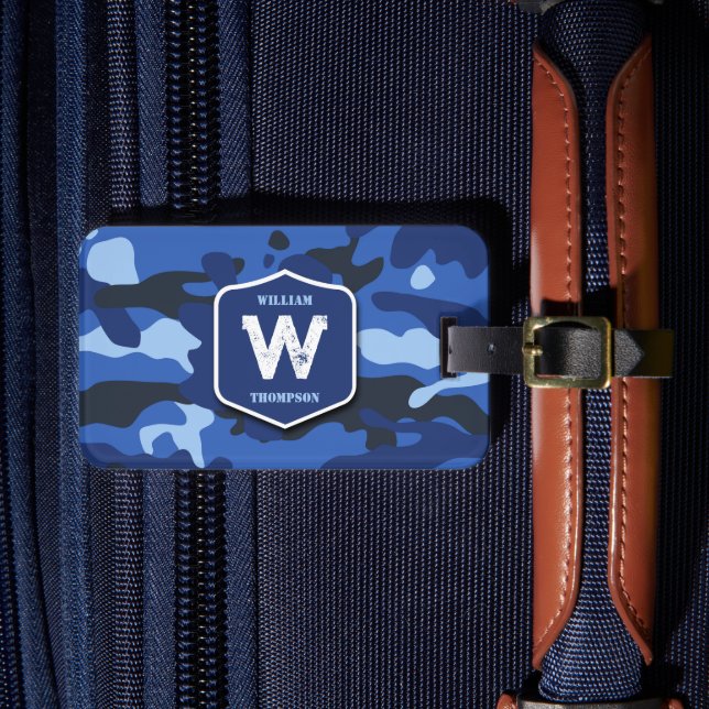 Étiquette À Bagage Camouflage bleu Camo Motif de l'armée Monogramme (Insitu Rectoal 4)
