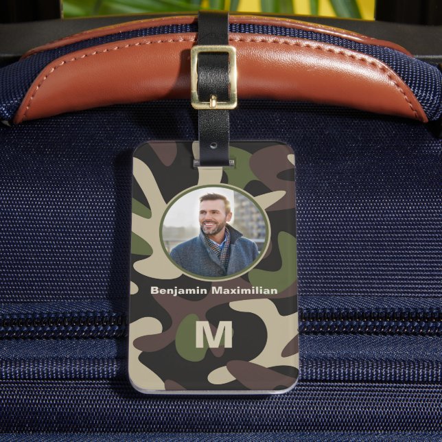 Étiquette À Bagage Camouflage militaire Vert photo Brown Monogramme (Insitu Rectoal 2)