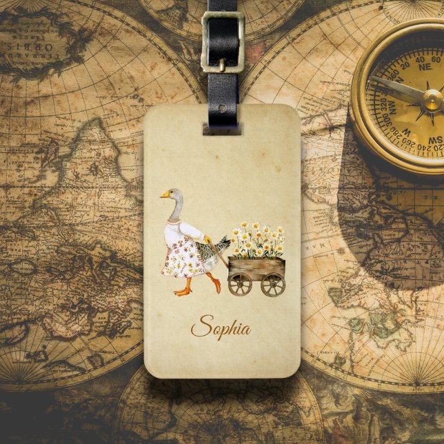 Étiquette À Bagage Canard tirant un chariot de fleurs (Créateur téléchargé)