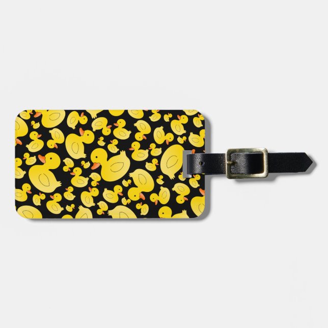 Étiquette À Bagage Canards en caoutchouc noirs mignons (Devant horizontal)