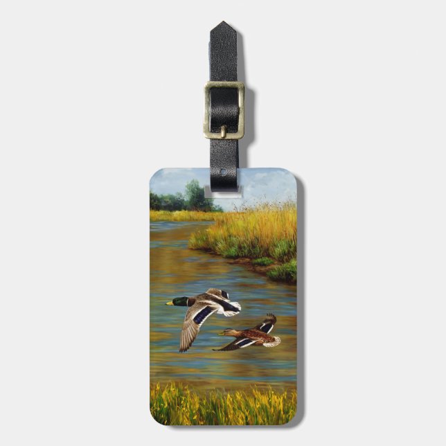 Étiquette À Bagage Canards-Majards Survolant L'Étang (Devant Vertical)