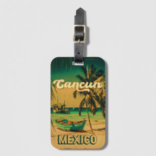 Étiquette À Bagage Cancun Mexique Palm Tree Vintage voyage Souvenir