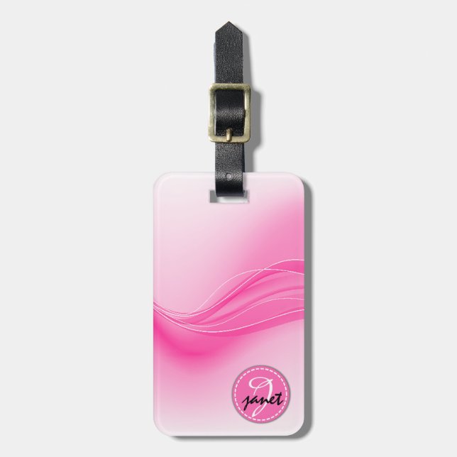 Étiquette À Bagage Candy rose Vagues modernes Monogramme (Devant Vertical)