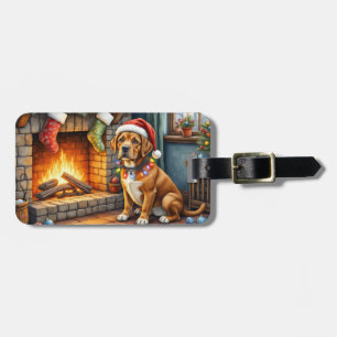 Étiquette À Bagage Cane Corso Cheminée avec Lumières de Noël