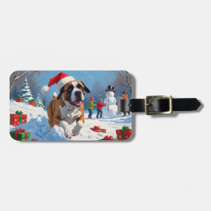 Étiquette À Bagage Cane Corso coule en neige avec Casquette de Noël