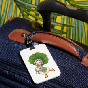 Étiquette À Bagage Caneton Mignon avec Parapluie en Feuille – Printem