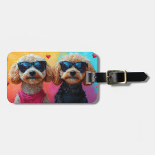 Étiquette À Bagage Caniche avec roses en forme de cœur Saint-Valentin