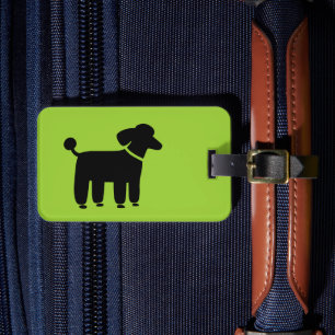 Étiquette À Bagage Caniche noir sur fond vert (la couleur est personn