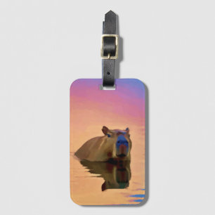 Étiquette À Bagage Capybara Émergée d'un lac paisible