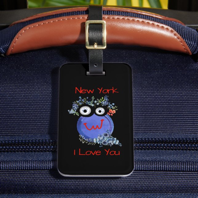 Étiquette À Bagage Caractère bleu mignon, New York, Je vous aime (Insitu Rectoal 2)