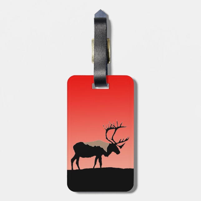 Étiquette À Bagage Caribou au coucher du soleil - Art original de la  (Dos Vertical)