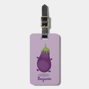 Étiquette À Bagage Caricature d'aubergine d'aubergine joliment heureu