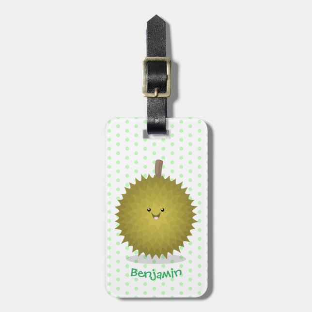 Étiquette À Bagage Caricature de durian joyeux (Devant Vertical)