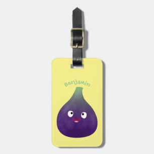 Étiquette À Bagage Caricature de fruits mauve joyeux aux figues