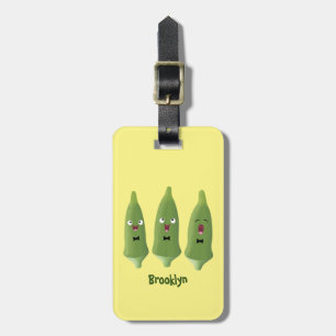 Étiquette À Bagage Caricature de légumes de l'okra chantante mignonne