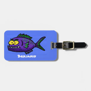 Étiquette À Bagage Caricature de poisson de Piranha
