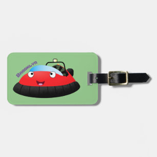 Étiquette À Bagage Caricature d'hovercraft rouge joyeux