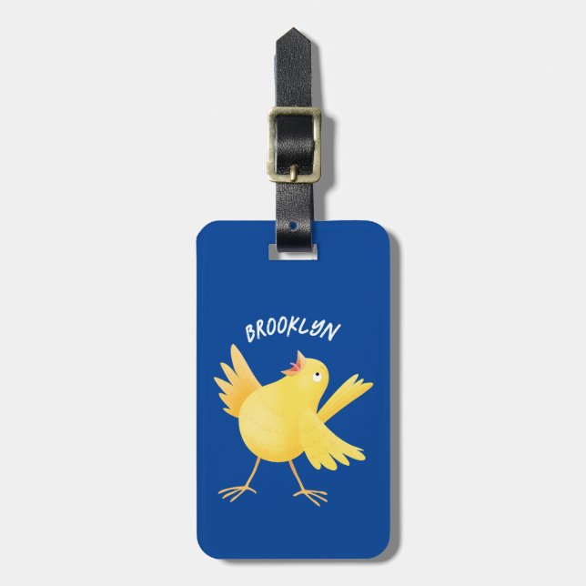 Étiquette À Bagage Caricature d'oiseau canari jaune chantant mignon (Devant Vertical)