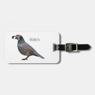 Étiquette À Bagage Caricature d'oiseau de caille de Californie