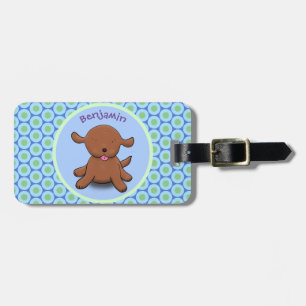 Étiquette À Bagage Caricature en bleu pour chien de chiot joyeux
